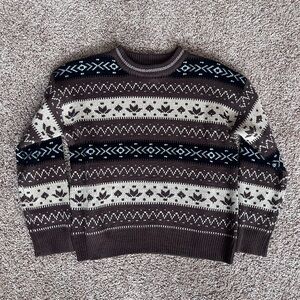 Academia Geo Pattern Brown and Cream Crewneck Sweater‎